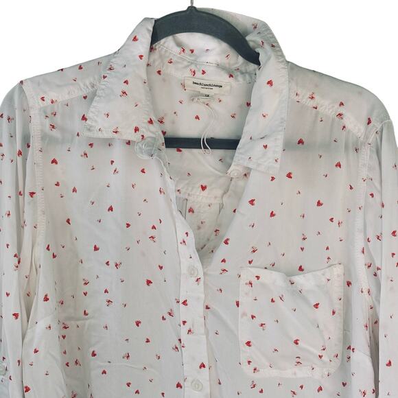 Beach Lunch Lounge Heart Print Blouse 1X White Top Long Sleeve Convertible - Picture 2 of 10